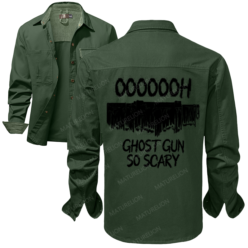 Maturelion Men's Work Shirt Ghost Gun So Scary Work Shirt Jacket