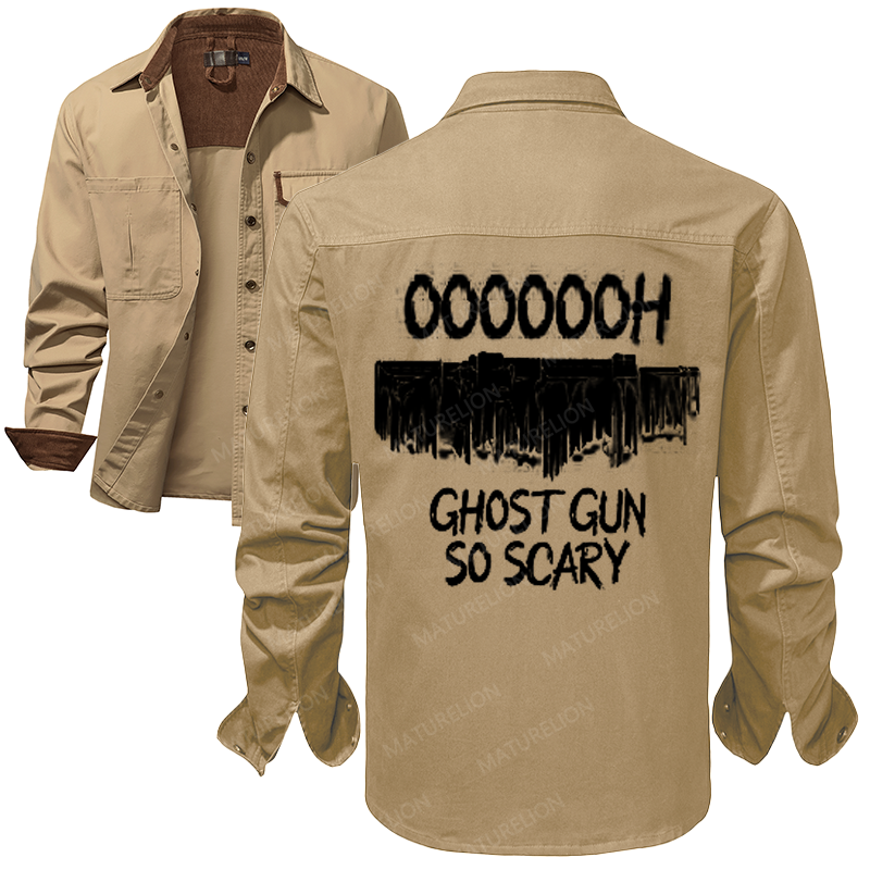 Maturelion Men's Work Shirt Ghost Gun So Scary Work Shirt Jacket