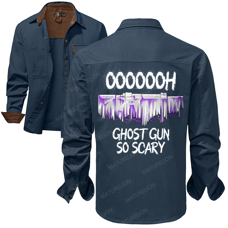 Maturelion Men's Work Shirt Ghost Gun So Scary Work Shirt Jacket
