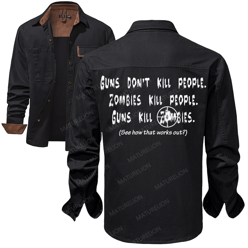 Maturelion Men's Work Shirt Guns Don't Kill People Work Shirt Jacket