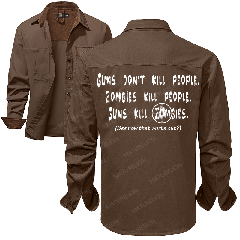 Maturelion Men's Work Shirt Guns Don't Kill People Work Shirt Jacket