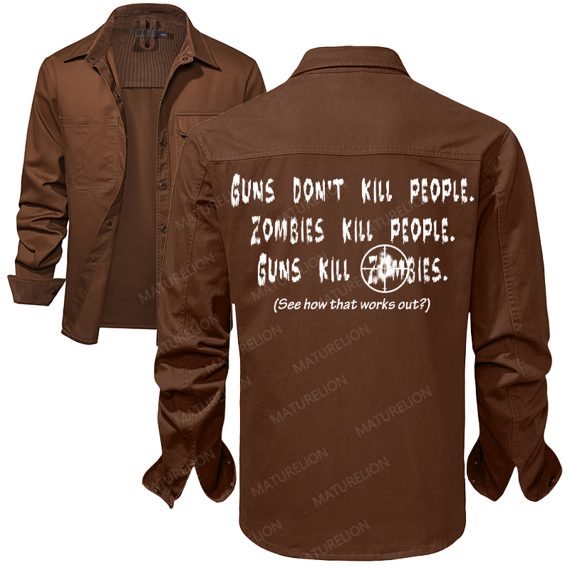 Maturelion Men's Work Shirt Guns Don't Kill People Work Shirt Jacket