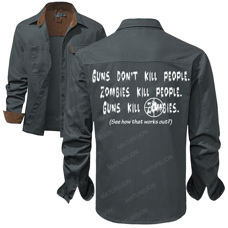 Maturelion Men's Work Shirt Guns Don't Kill People Work Shirt Jacket
