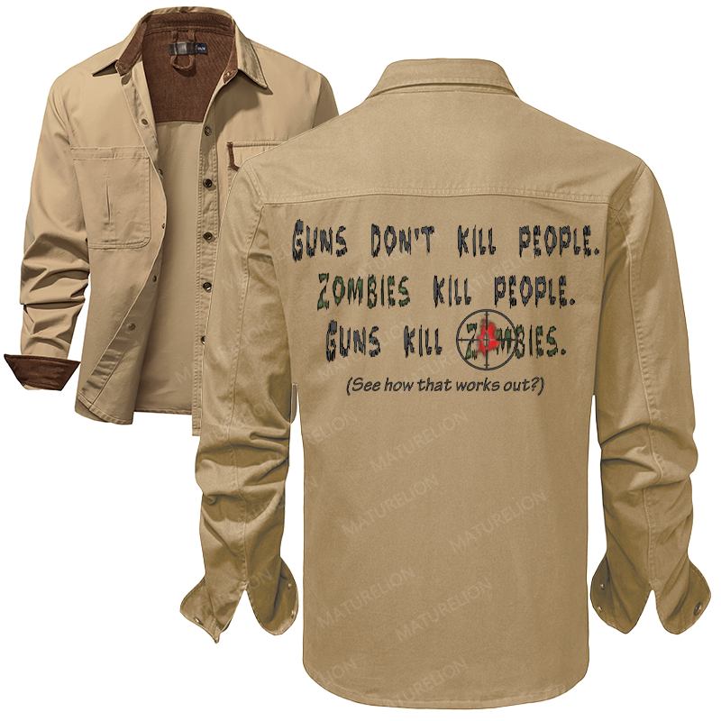 Maturelion Men's Work Shirt Guns Don't Kill People Work Shirt Jacket
