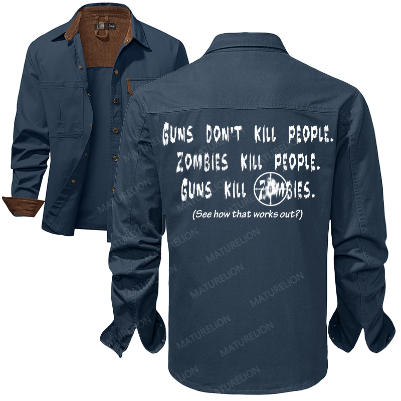 Maturelion Men's Work Shirt Guns Don't Kill People Work Shirt Jacket