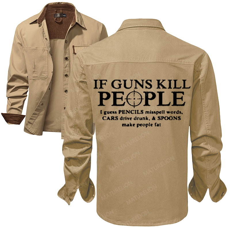 Maturelion Men's Work Shirt If Guns Kill People Pencils Misspell Words Work Shirt Jacket