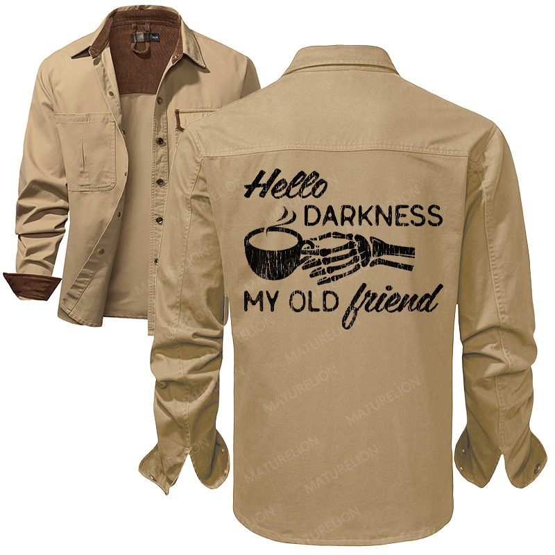 Maturelion Men's Work Shirt Hello Darkness My Old Friend Work Shirt Jacket