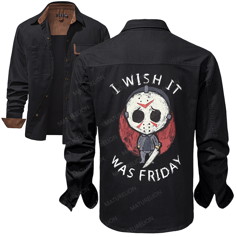 Maturelion Men's Work Shirt I Wish It Was Friday Jason Voorhees Work Shirt Jacket