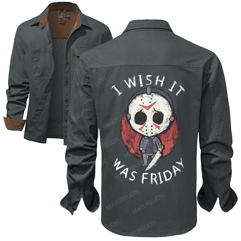 Maturelion Men's Work Shirt I Wish It Was Friday Jason Voorhees Work Shirt Jacket