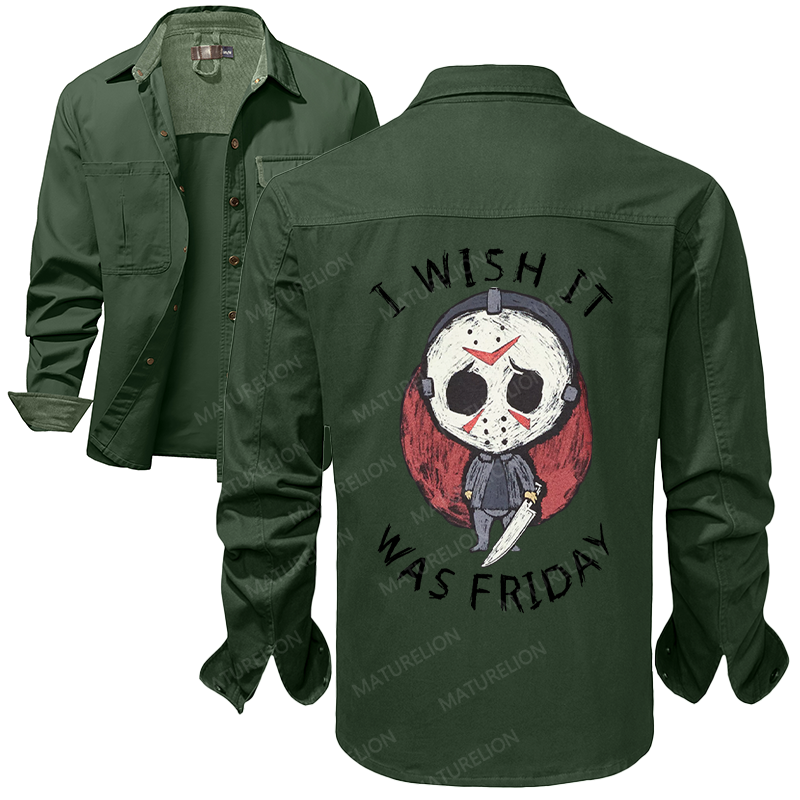 Maturelion Men's Work Shirt I Wish It Was Friday Jason Voorhees Work Shirt Jacket