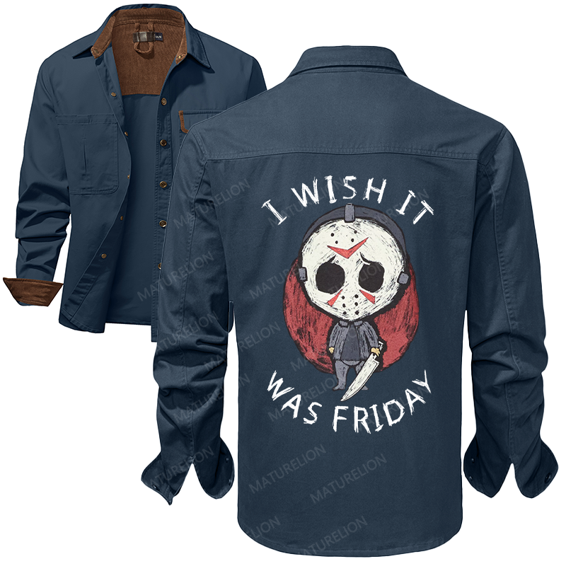 Maturelion Men's Work Shirt I Wish It Was Friday Jason Voorhees Work Shirt Jacket