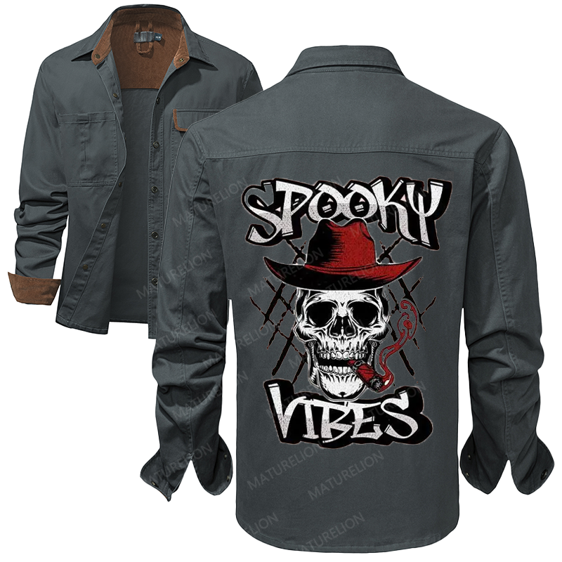 Maturelion Men's Work Shirt Spooky Cowboy Work Shirt Jacket
