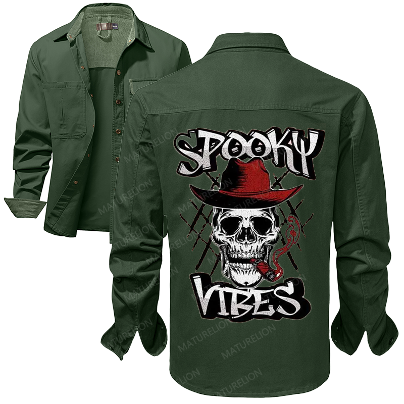 Maturelion Men's Work Shirt Spooky Cowboy Work Shirt Jacket