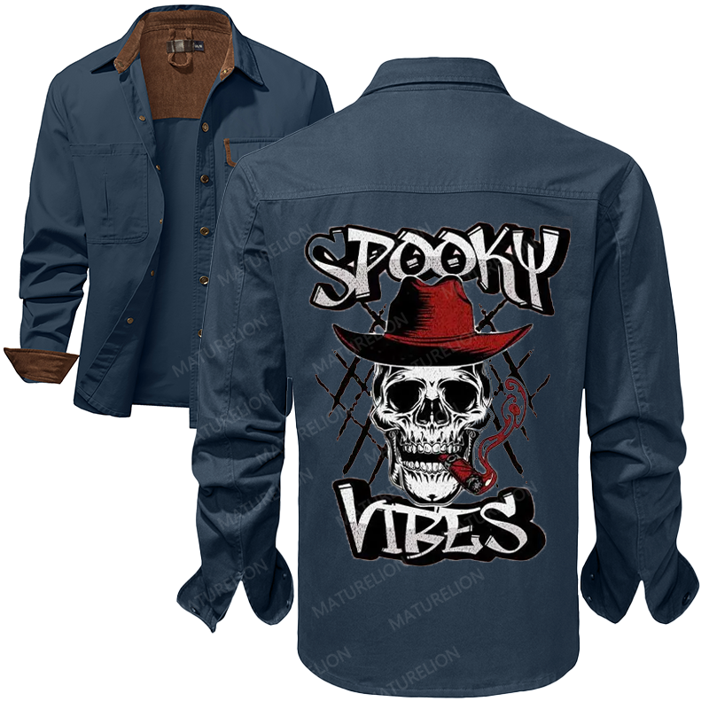 Maturelion Men's Work Shirt Spooky Cowboy Work Shirt Jacket