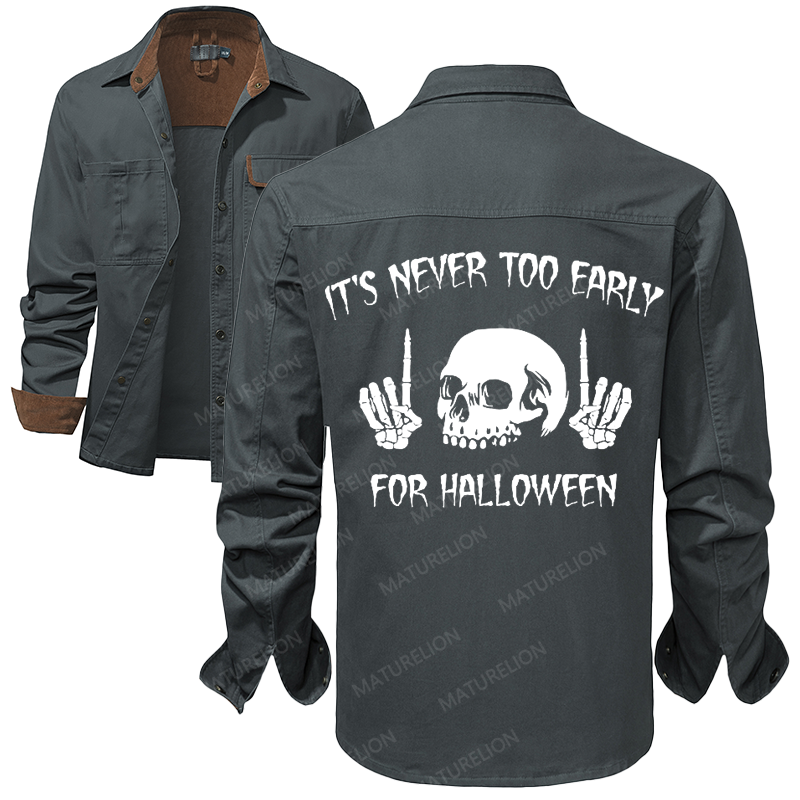 Maturelion Men's Work Shirt It's Never Too Early For Halloween Work Shirt Jacket