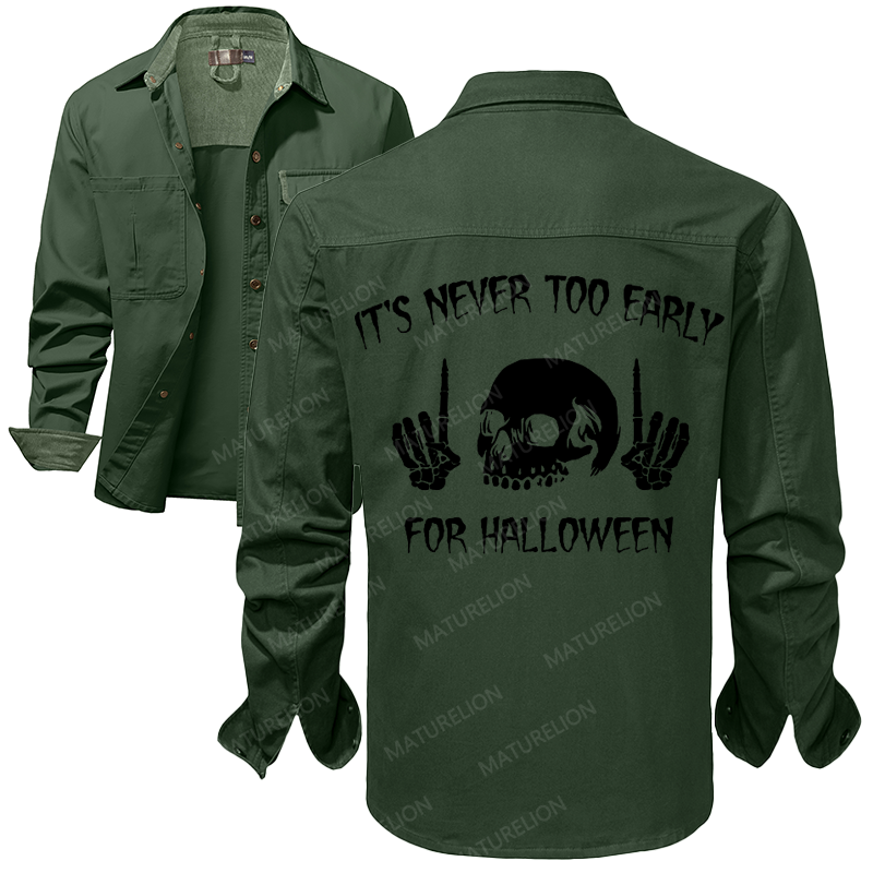 Maturelion Men's Work Shirt It's Never Too Early For Halloween Work Shirt Jacket
