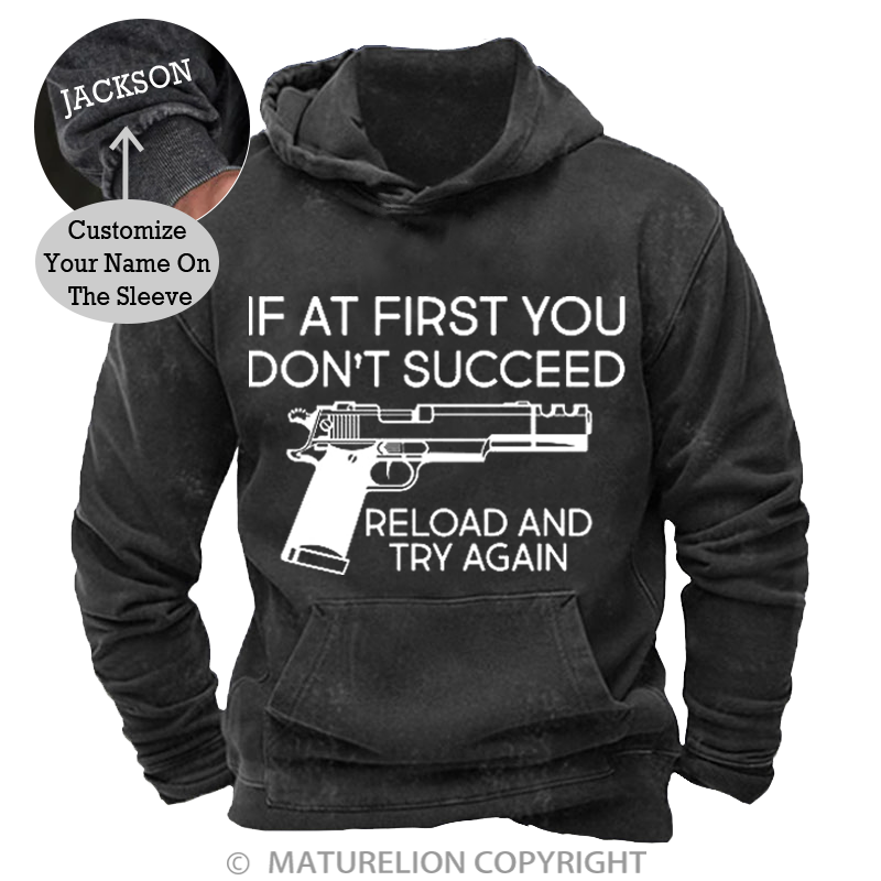 Maturelion Men's Hoodies Reload and Try Again Washed Hoodie