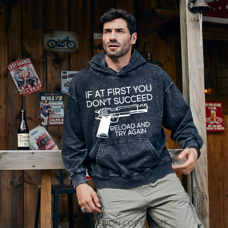 Maturelion Men's Hoodies Reload and Try Again Washed Hoodie