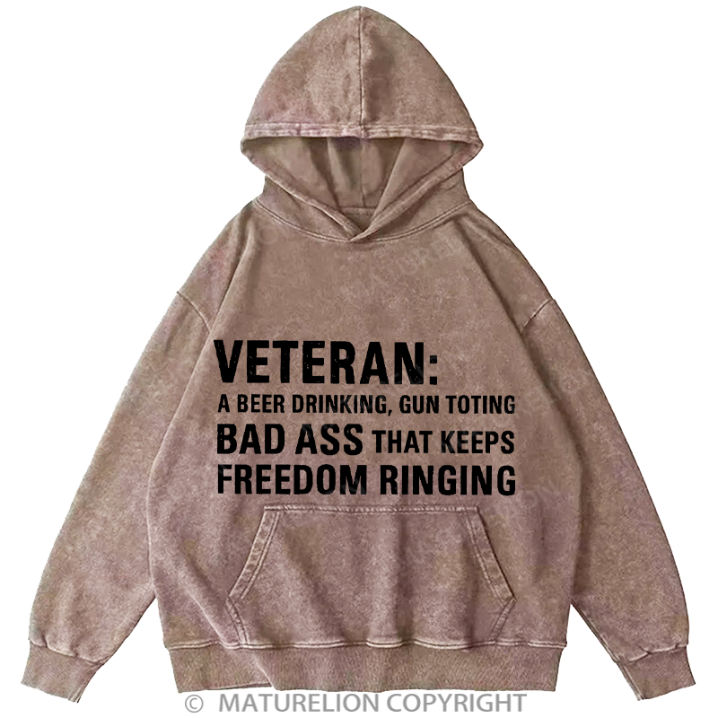 Maturelion Men's Hoodies Definition Of Veteran Washed Hoodie