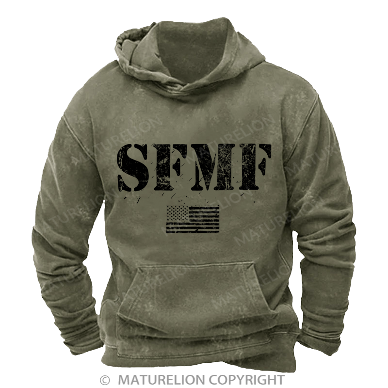 Maturelion Men's Hoodies American Military USA Flag Pride Stand Aside SFMF Washed Hoodie