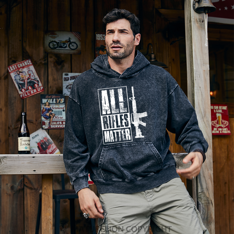 Maturelion Men's Hoodies All Rifles Matter Washed Hoodie