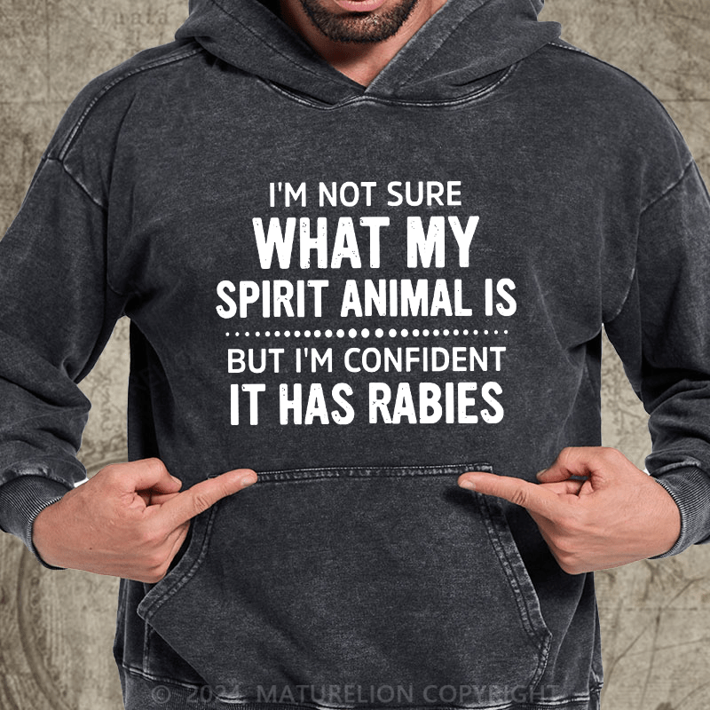 Maturelion I'm Not Sure What My Spirit Animal Is But I'm Confident It Has Rabies DTG Printing Washed  Hoodie