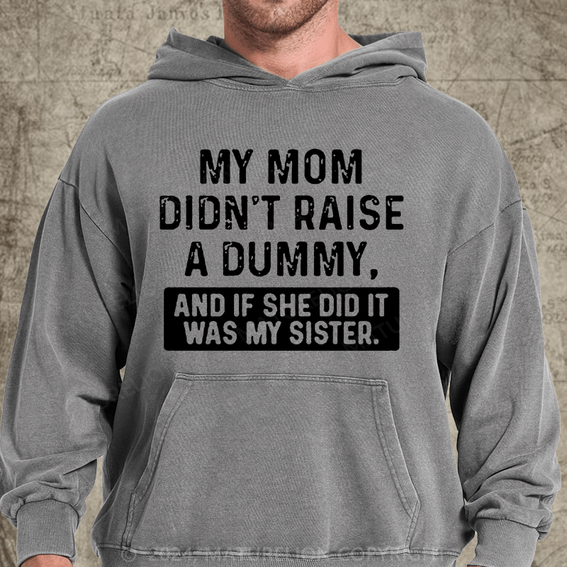 Maturelion My Mom Didn't Raise A Dummy, And If She Did It Was My Sister DTG Printing Washed Custom Hoodie