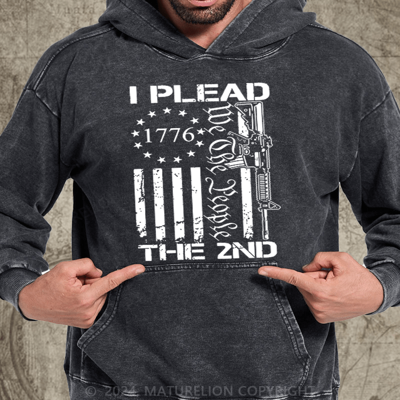 Maturelion I Plead The 2nd Amendment We The People AR15 Pro Gun 4th of July DTG Printing Washed  Hoodie