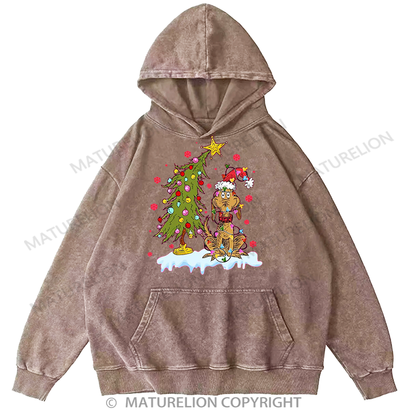 Maturelion Men's Hoodie Max Grinch Dog Christmas Washed Hoodie
