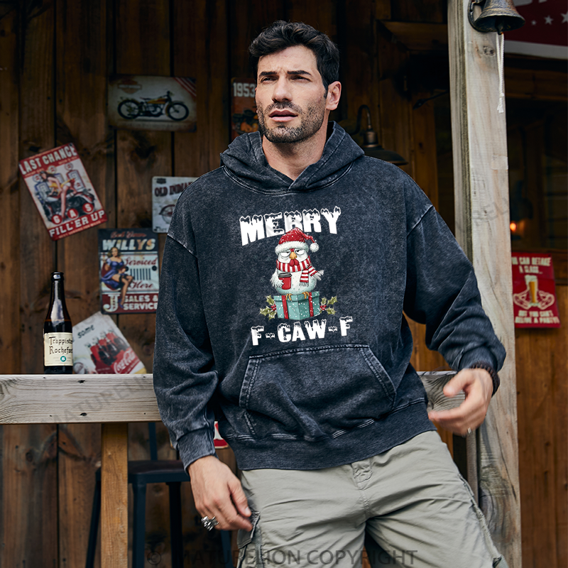 Maturelion Men's Hoodie Vintage Santa Chicken Washed Hoodie