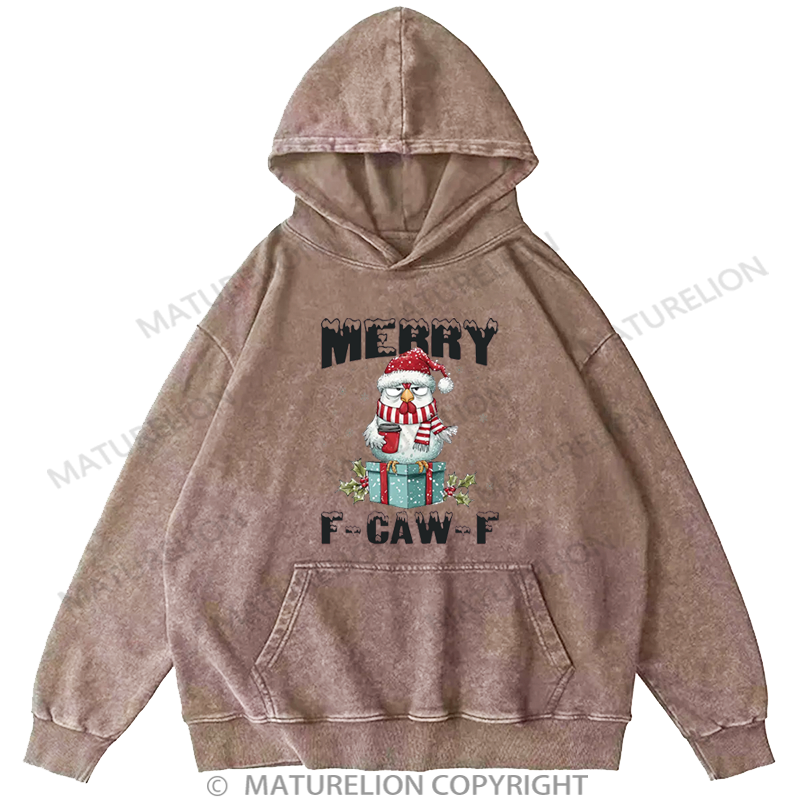 Maturelion Men's Hoodie Vintage Santa Chicken Washed Hoodie