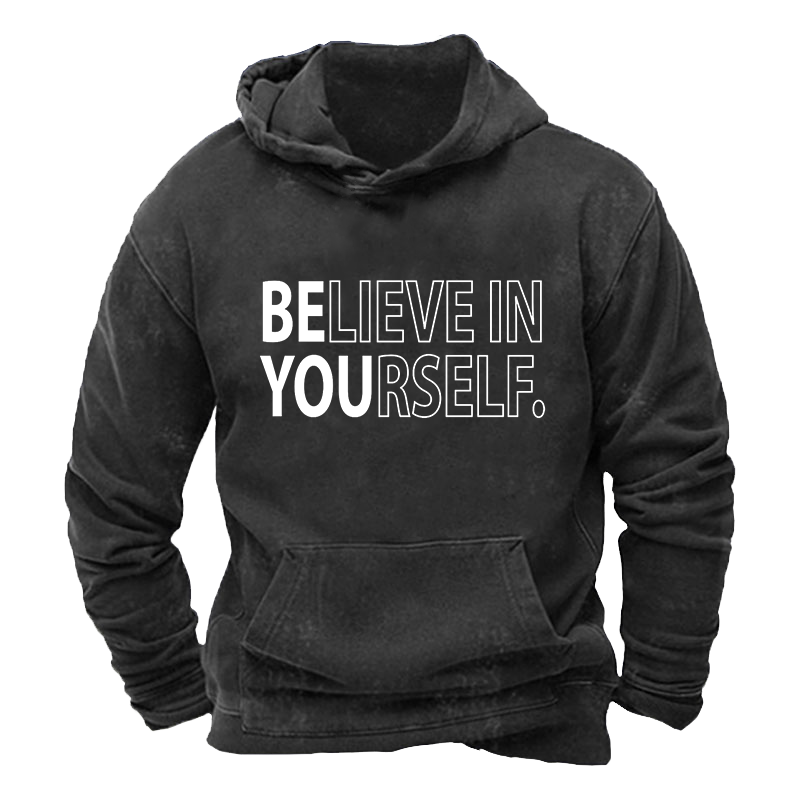 Maturelion Men's Hoodie Believe In Yourself Washed Hoodie