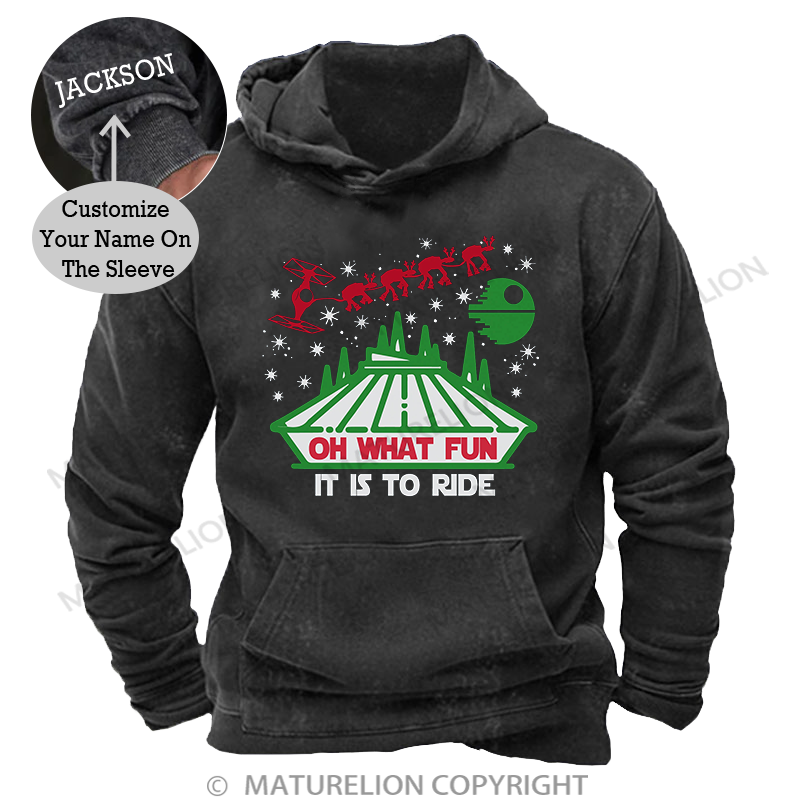 Maturelion Men's Hoodie  Oh What Fun It Is To Ride Washed Hoodie