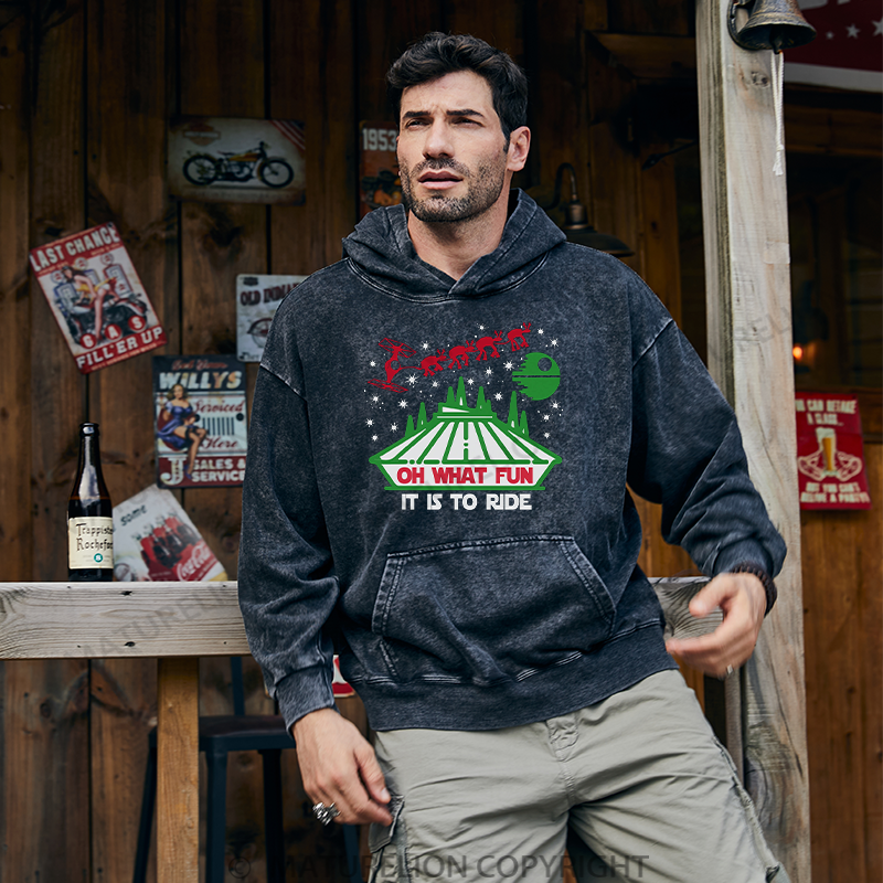 Maturelion Men's Hoodie  Oh What Fun It Is To Ride Washed Hoodie