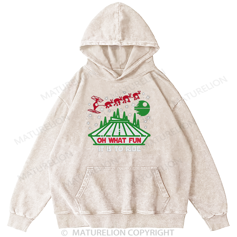 Maturelion Men's Hoodie  Oh What Fun It Is To Ride Washed Hoodie