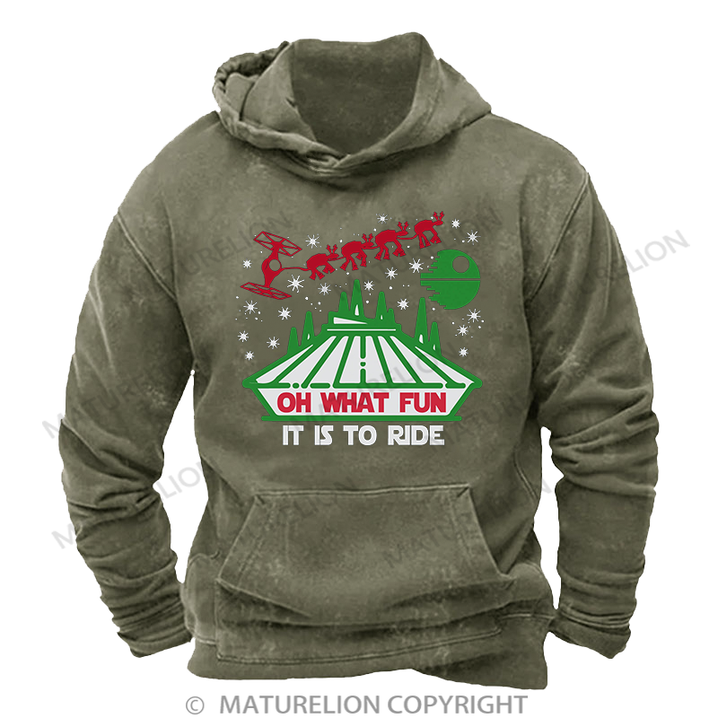 Maturelion Men's Hoodie  Oh What Fun It Is To Ride Washed Hoodie