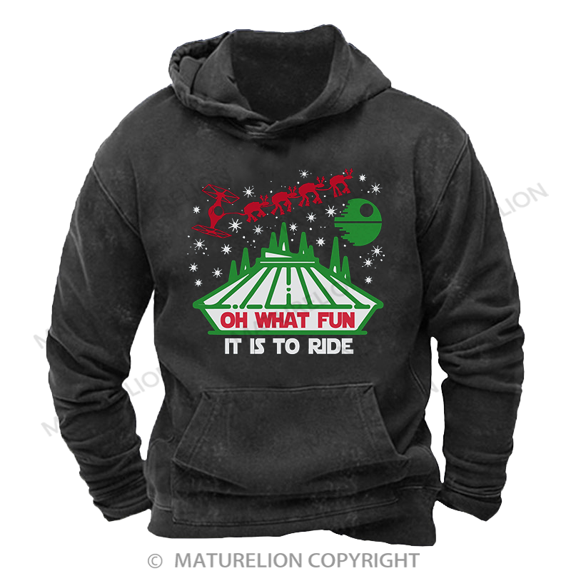 Maturelion Men's Hoodie  Oh What Fun It Is To Ride Washed Hoodie