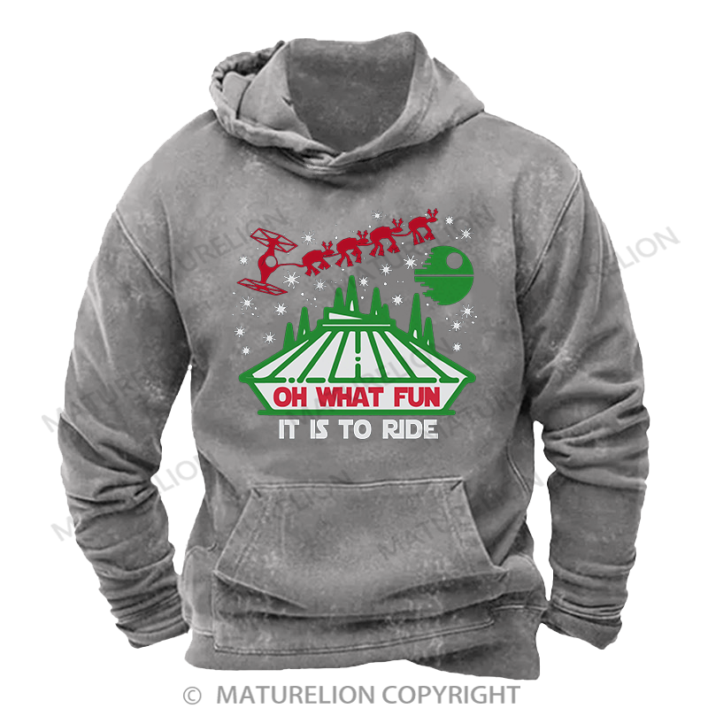 Maturelion Men's Hoodie  Oh What Fun It Is To Ride Washed Hoodie