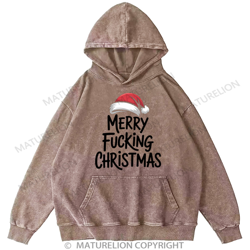 Maturelion Men's Hoodie Merry Fucking Christmas Inappropriate Santa DTG Washed Hoodie