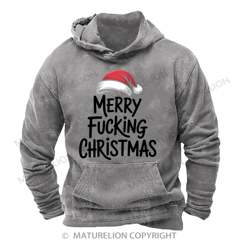 Maturelion Men's Hoodie Merry Fucking Christmas Inappropriate Santa DTG Washed Hoodie