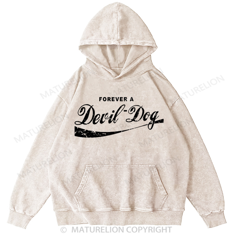 Maturelion Men's Hoodie Forever A Devil Dog DTG Washed Hoodie