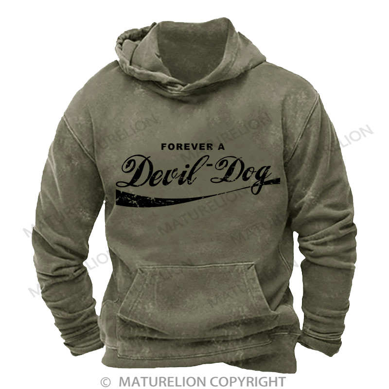 Maturelion Men's Hoodie Forever A Devil Dog DTG Washed Hoodie