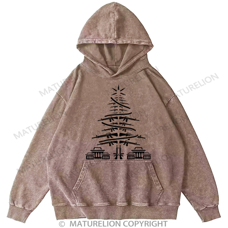 Maturelion Men's Hoodie Christmas Tree Veteran DTG Washed Hoodie