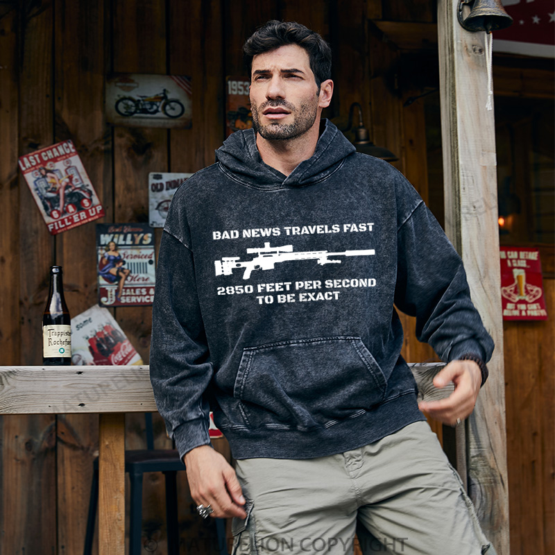 Maturelion Men's Hoodie Bad News Sniper Rifle Army Joke Military DTG Washed Hoodie