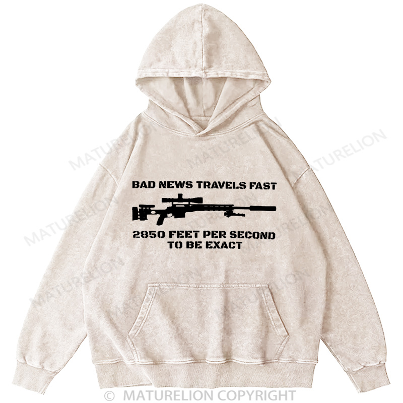 Maturelion Men's Hoodie Bad News Sniper Rifle Army Joke Military DTG Washed Hoodie
