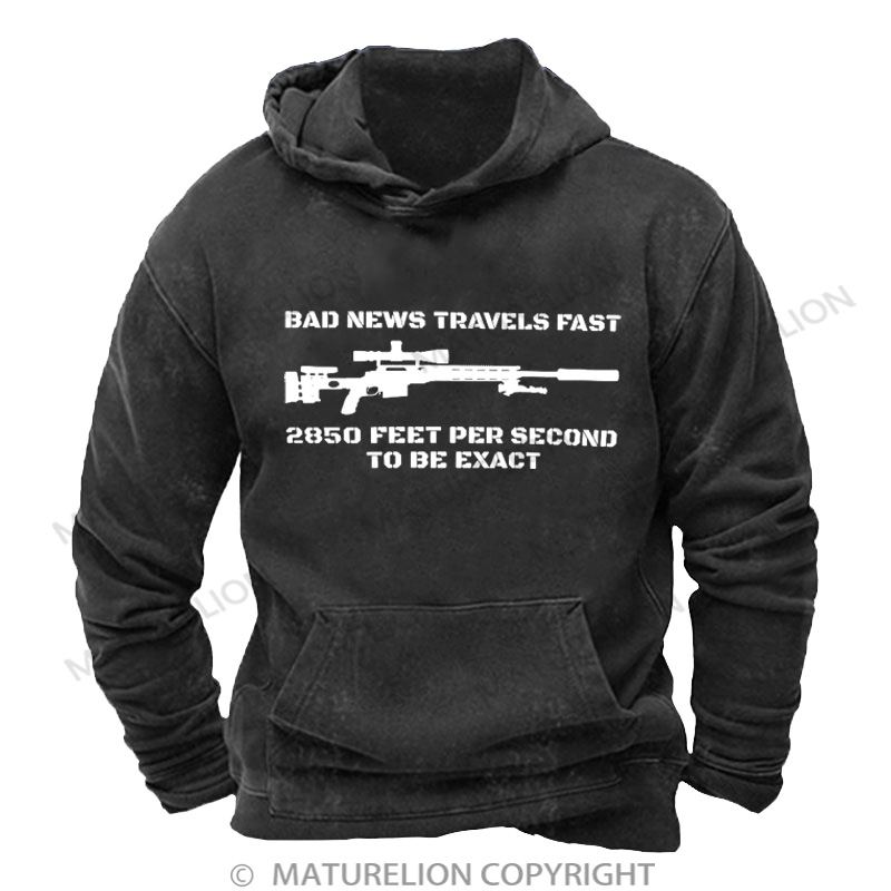 Maturelion Men's Hoodie Bad News Sniper Rifle Army Joke Military DTG Washed Hoodie