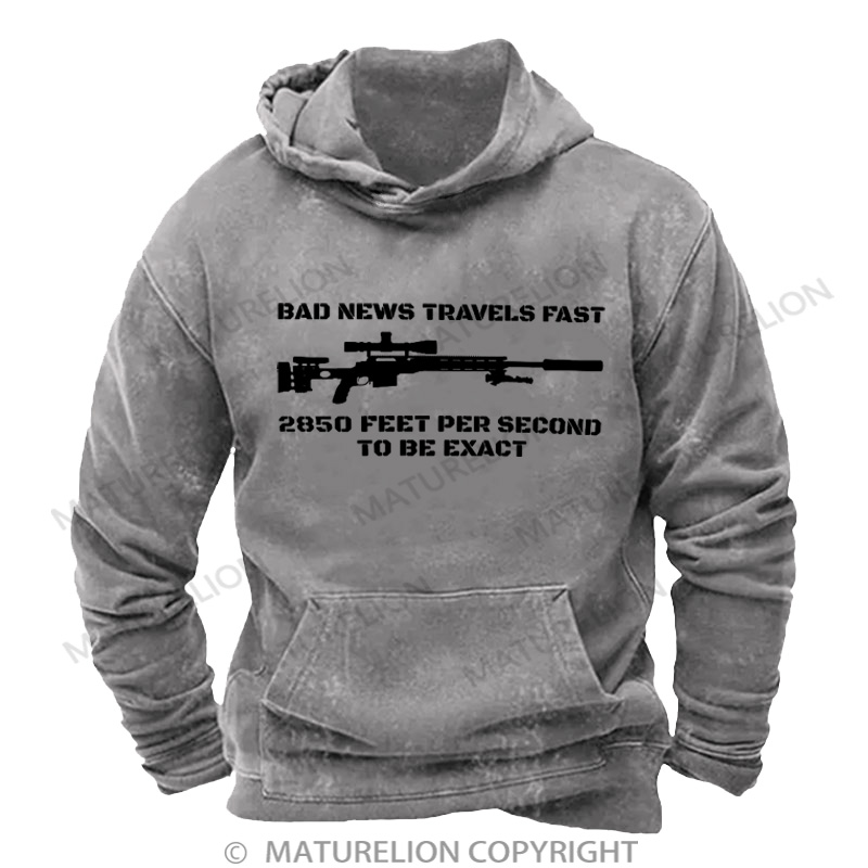 Maturelion Men's Hoodie Bad News Sniper Rifle Army Joke Military DTG Washed Hoodie