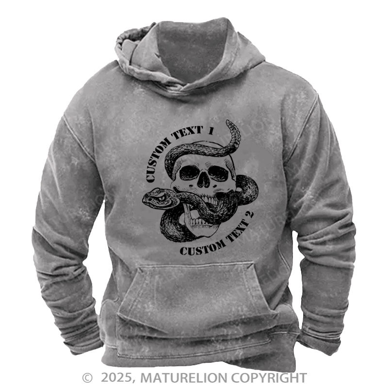 Maturelion Men's Hoodie Emblem Snake Series Core Washed Hoodie