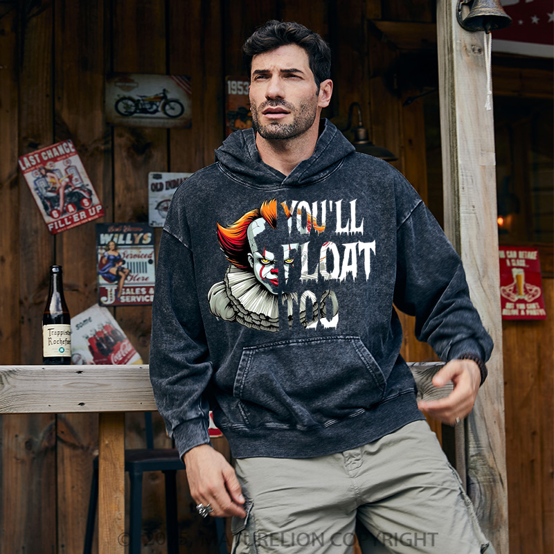 Maturelion Men's Hoodie You’ll Float Too Washed Hoodie