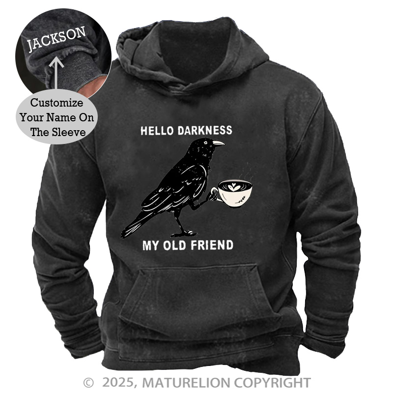 Maturelion Men's Hoodie Raven Crow Coffee Washed Hoodie
